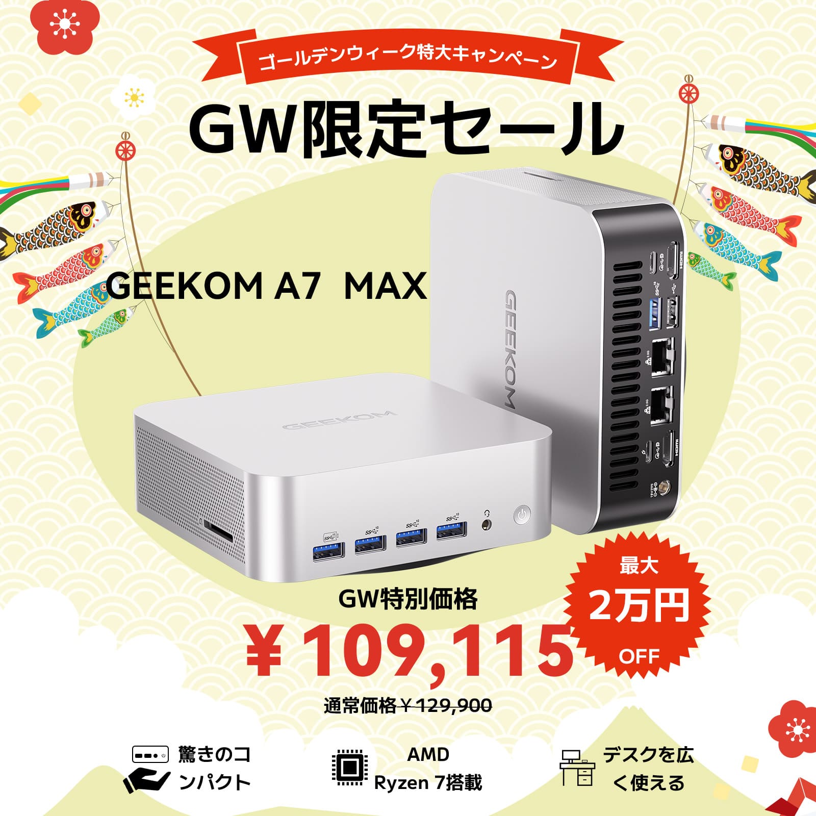 GEEKOM A7 MAX ミニPC AMD Ryzen R9-7940HS