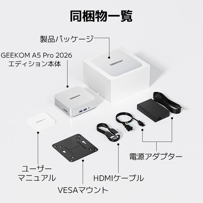 GEEKOM A5 Pro 2026エディションミニPC AMD Ryzen R5 - 7530U(新製品) - 高性能AIミニPC |【公式】GEEKOM(ギコム)日本