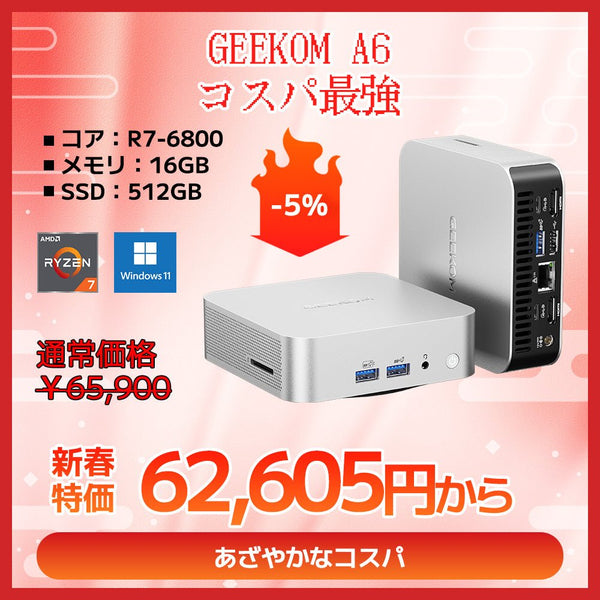 GEEKOM NUC A6 ミニPC |AMD Ryzen R7-6800H 搭載