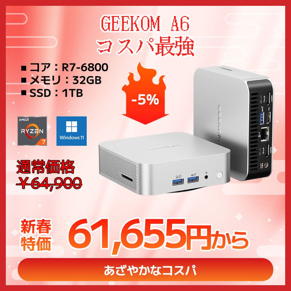 GEEKOM NUC A6 ミニPC |AMD Ryzen R7-6800H 搭載