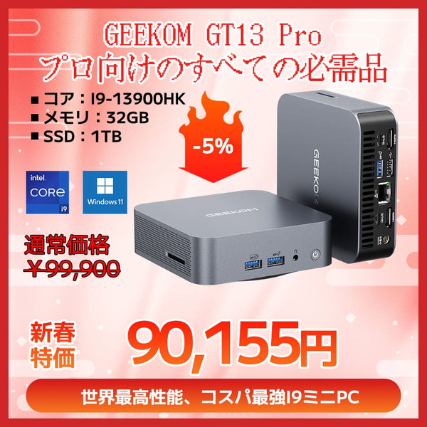 第13世代インテル製GT13 ProミニPC | Core i7/i9 & 拡張可能なUSB 4