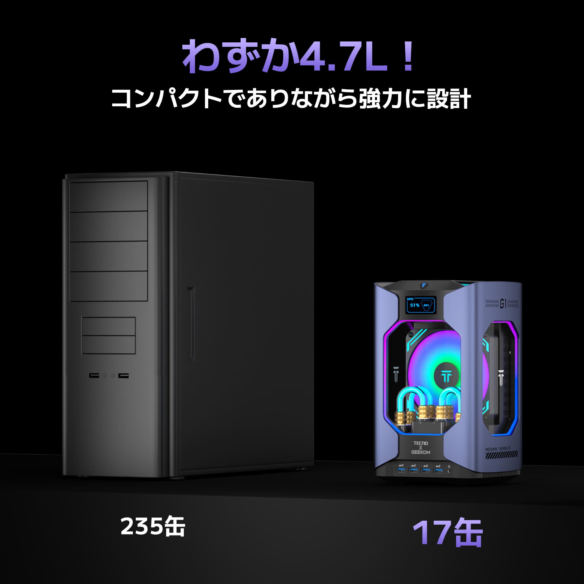 GEEKOM 水冷式ゲーミングミニPC MEGAMINI - G1 インテル® CORE™ i9 - 13900HK - 高性能AIミニＰＣ - 【公式】GEEKOM(ギーコム)日本